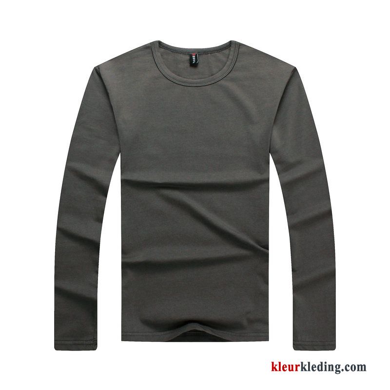 Heren Zuiver Wit Slim Fit Onderhemd T-shirt Lange Mouw Effen Kleur Skinny Herfst Khaki