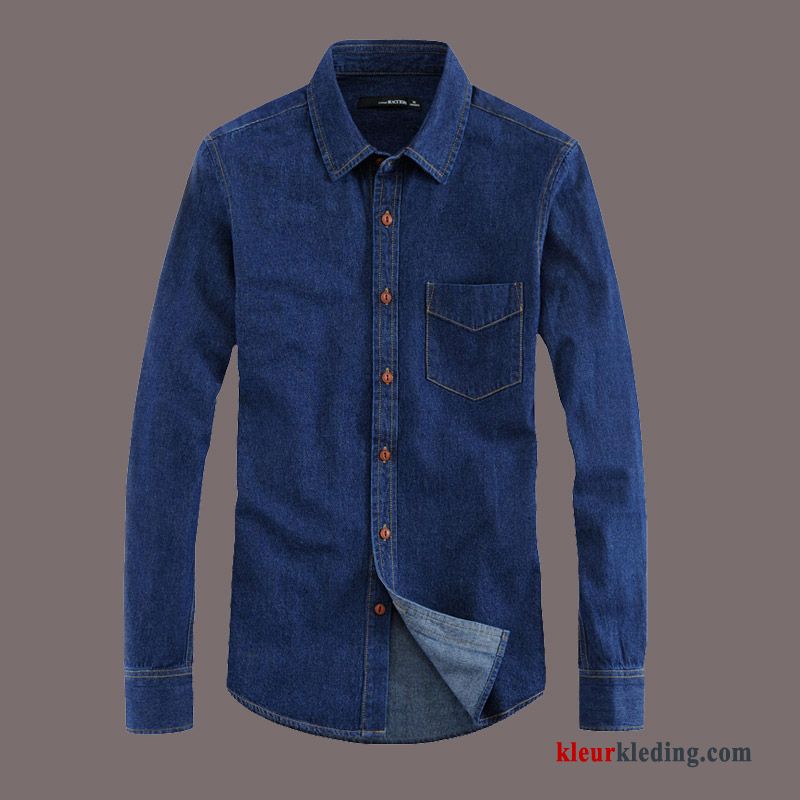 Herfst Blauw Heren Jas Overhemd Lange Mouwen Dunne Casual