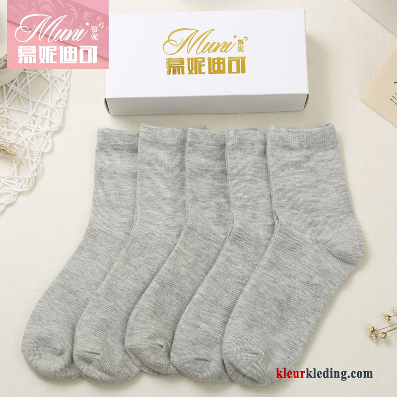 Herfst Dames Midden Geschenkdoos Winter Sok Effen Kleur Heren Wit Zwart