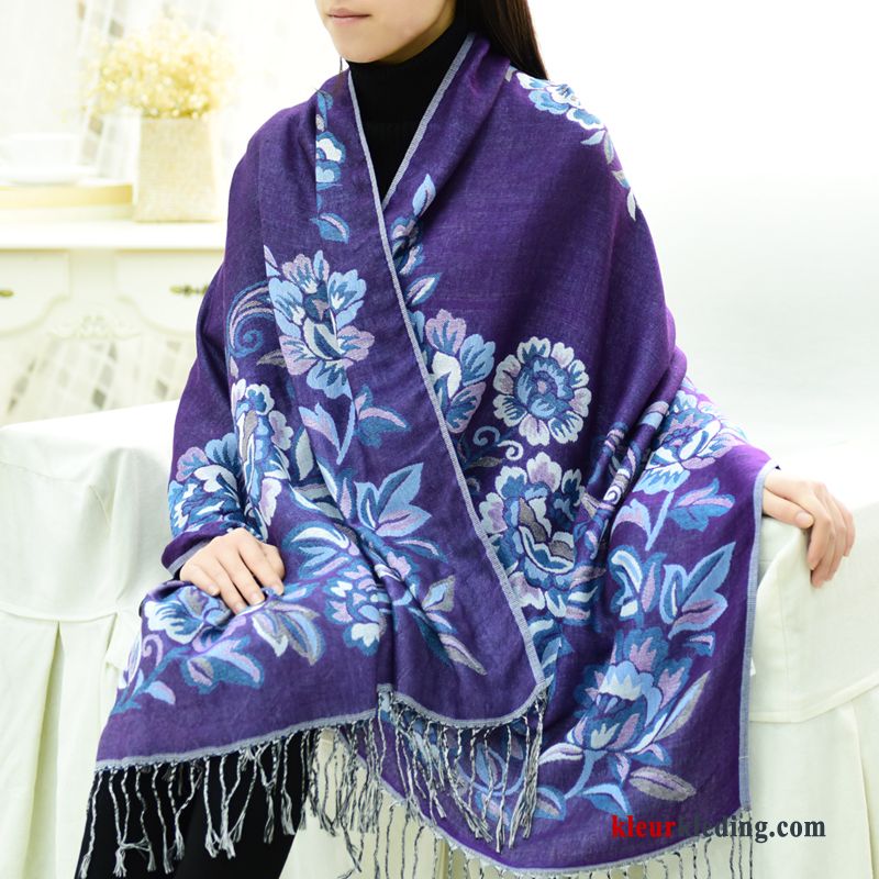 Herfst Patroon Winter Sjaal Etnische Dames Blijf Warm Dual Gebruik Blauw