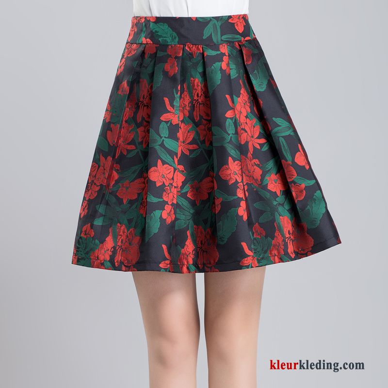 Hoge Taille Korte Rokjes Bloemen Geplooide Blauw Bedrukken Herfst Mode Dames