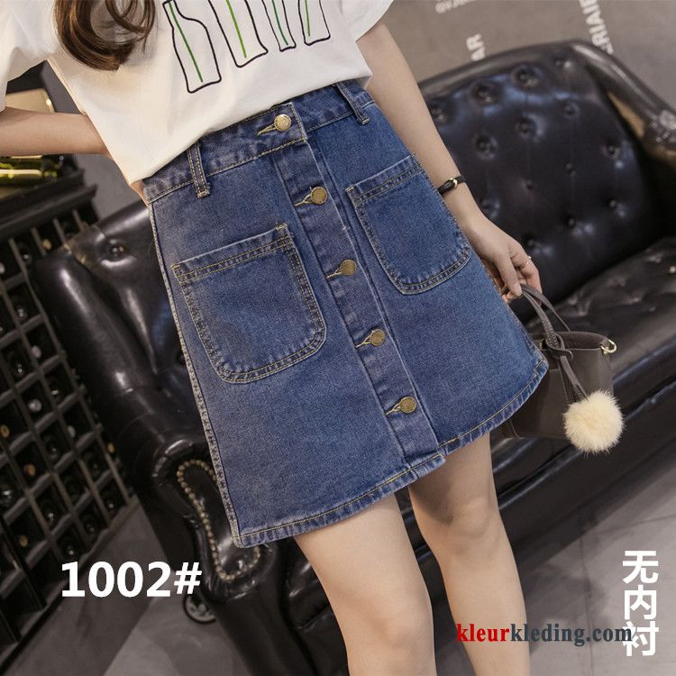 Hoge Taille Rok Dames Denim Zomer Korte Broek Met Één Rij Knoppen