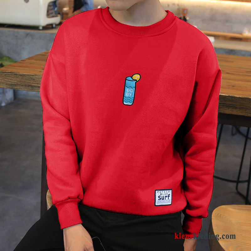 Hoodie T-shirt Lange Mouw Onderhemd Ronde Hals Rood Jasje Voorjaar Trend Heren