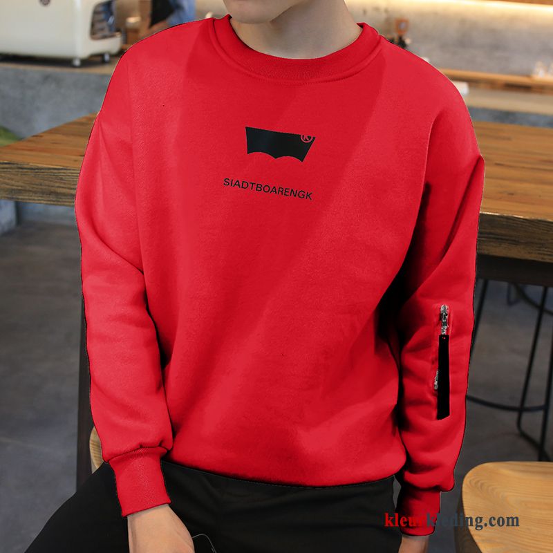 Hoodie T-shirt Lange Mouw Onderhemd Ronde Hals Rood Jasje Voorjaar Trend Heren