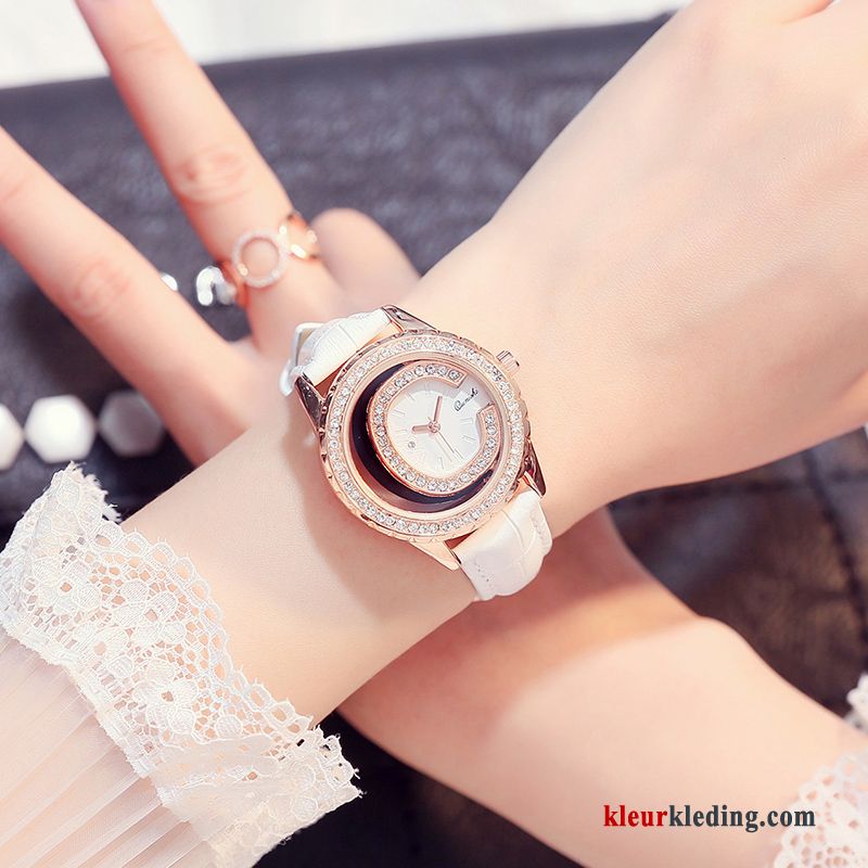 Horloge Casual Dames Student Elegante Trend Echte Strass Eenvoudig Zwart