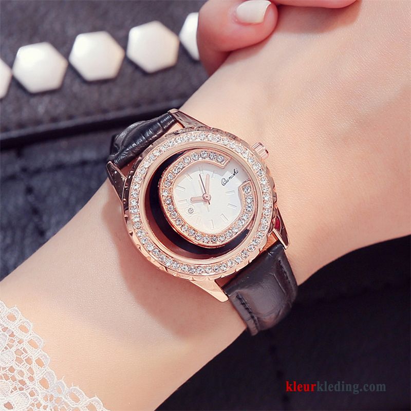 Horloge Casual Dames Student Elegante Trend Echte Strass Eenvoudig Zwart