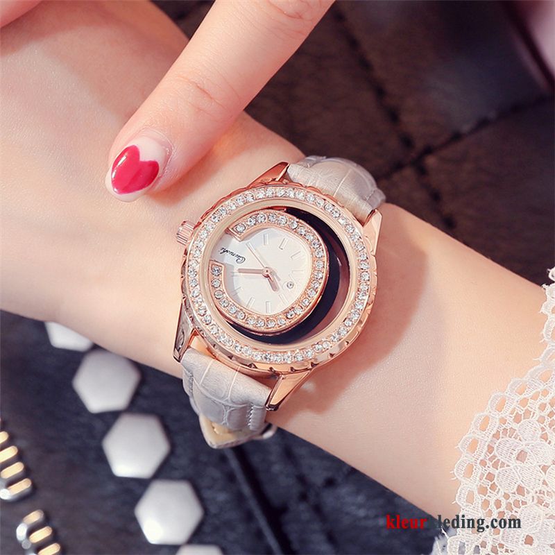 Horloge Casual Dames Student Elegante Trend Echte Strass Eenvoudig Zwart