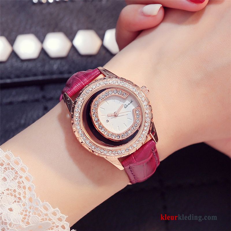 Horloge Casual Dames Student Elegante Trend Echte Strass Eenvoudig Zwart