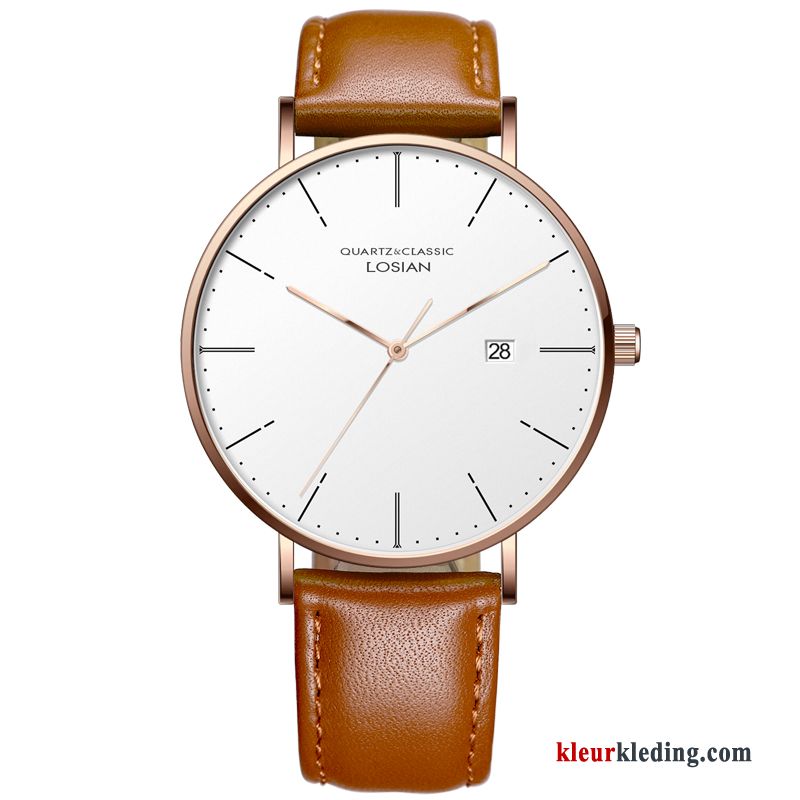 Horloge Heren Waterdicht 2019 Nieuw Trend Casual Student Eenvoudig Wit Gouden