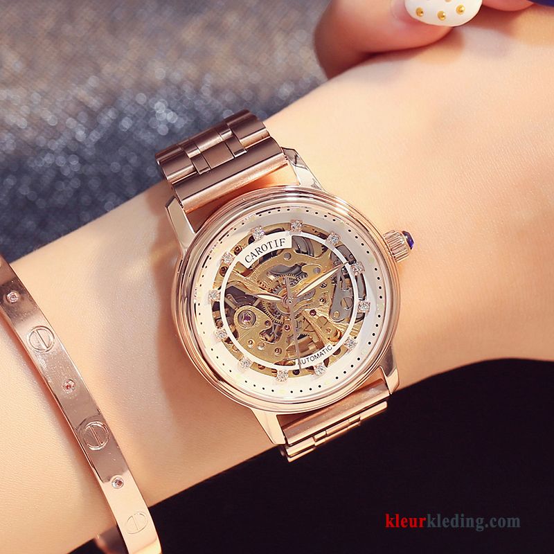 Horloge Kant Waterdicht Dames Student Mode Trend Automatisch Echte Gouden