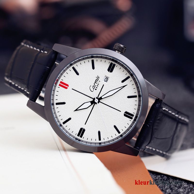 Horloge Mode Eenvoudig Trend Vintage Sport Waterdicht Echt Leer Heren Zwart