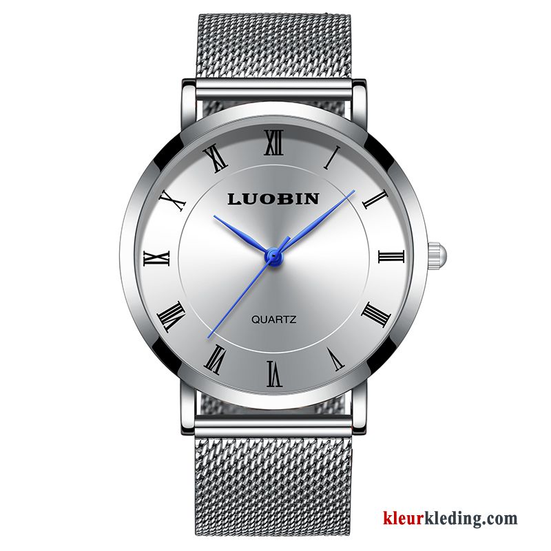 Horloge Trend Dun Eenvoudig Echte Waterdicht Heren Dames Lovers Bruine Zilver