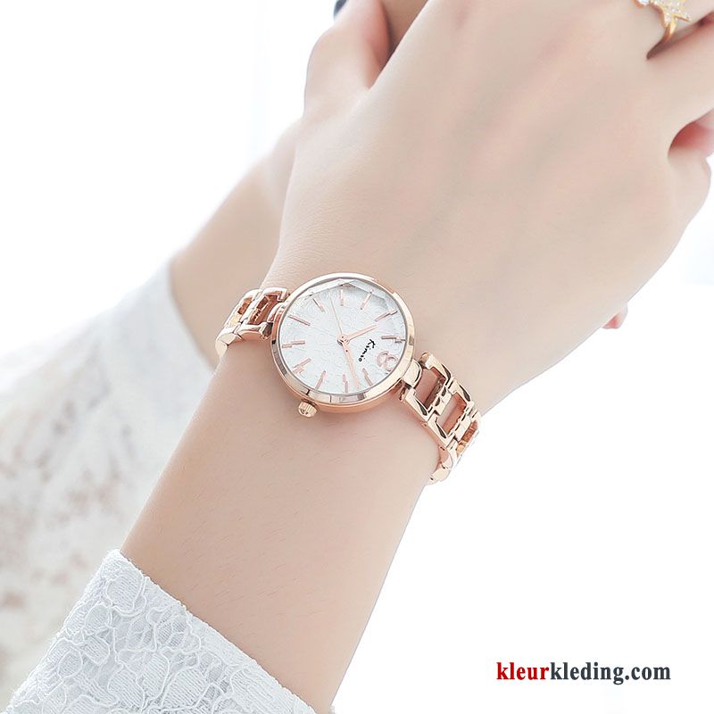 Horloge Trend Eenvoudig Groen Dames Student Mode Quartz Horloge Gouden Beige