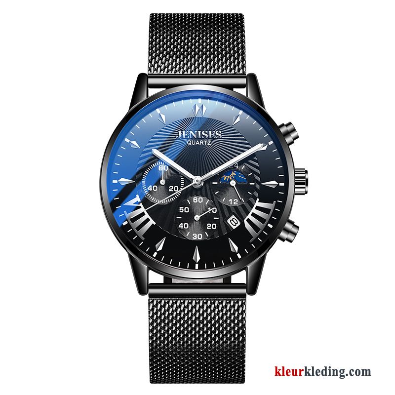 Horloge Trend Student Heren Automatisch Mode Mesh 2019 Nieuw Blauw Zwart Zilver