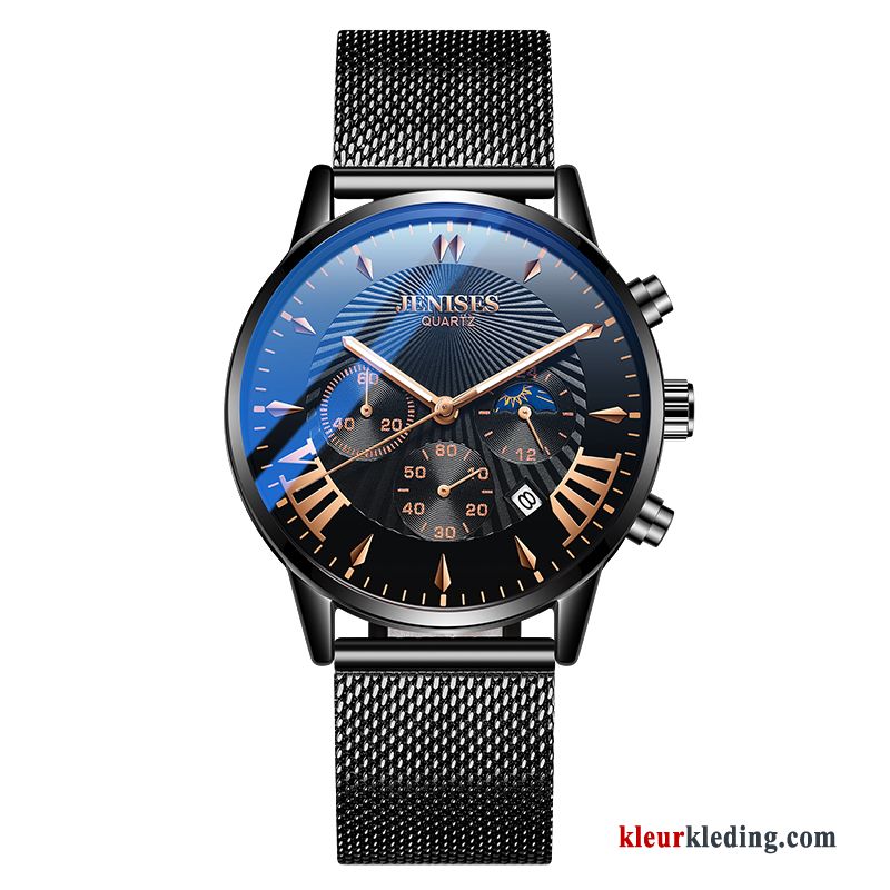 Horloge Trend Student Heren Automatisch Mode Mesh 2019 Nieuw Blauw Zwart Zilver