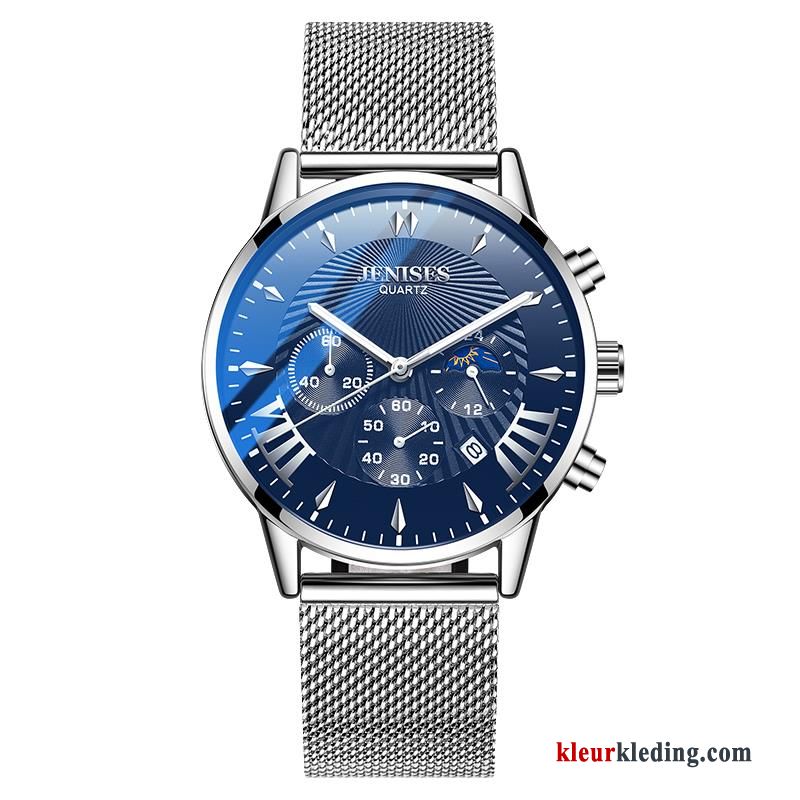 Horloge Trend Student Heren Automatisch Mode Mesh 2019 Nieuw Blauw Zwart Zilver