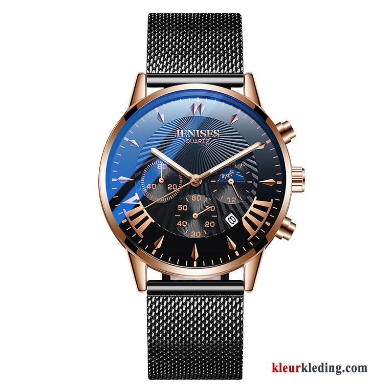 Horloge Trend Student Heren Automatisch Mode Mesh 2019 Nieuw Blauw Zwart Zilver