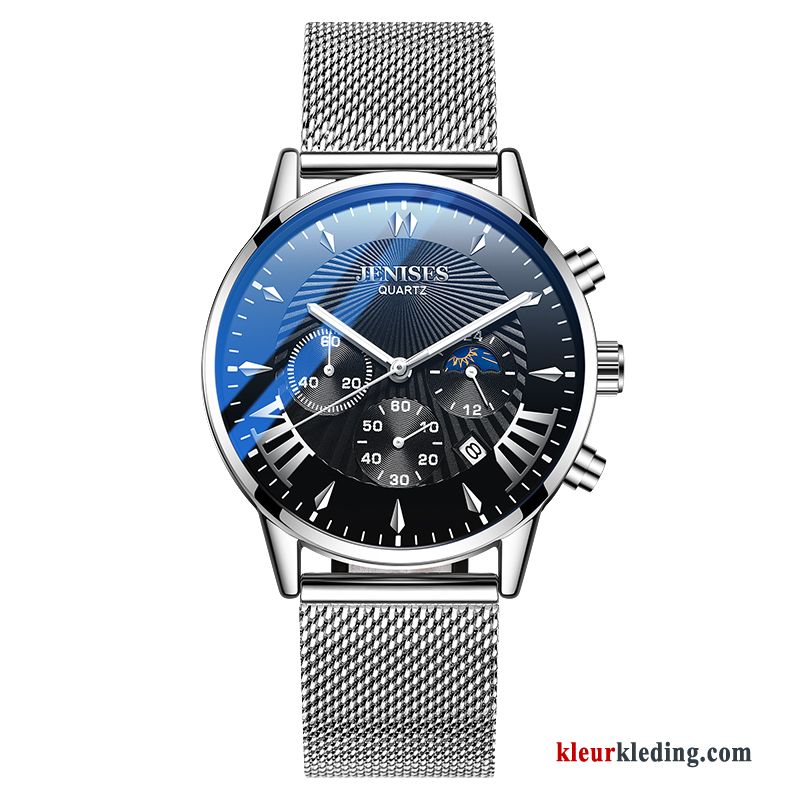 Horloge Trend Student Heren Automatisch Mode Mesh 2019 Nieuw Blauw Zwart Zilver