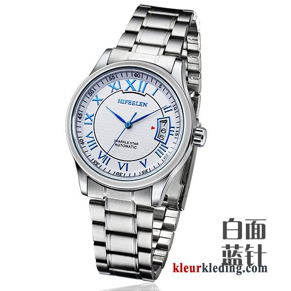 Horloge Waterdicht Echte Heren Kalender Automatisch Wit Zilver