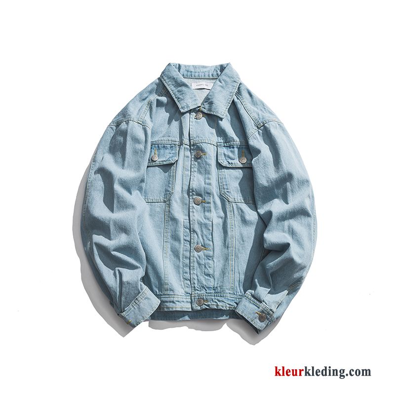 Jack Herfst Student Denim Heren Mooi Blauw Jas Trend