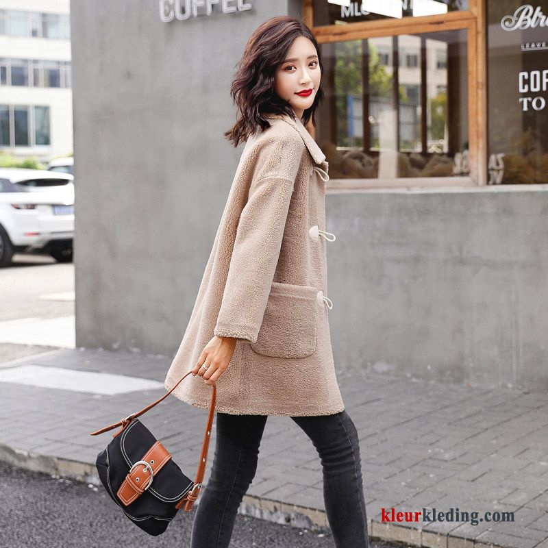 Jas Trend Casual Lange Mouwen Wit Winter Leer Elegante Mode Dames Beige