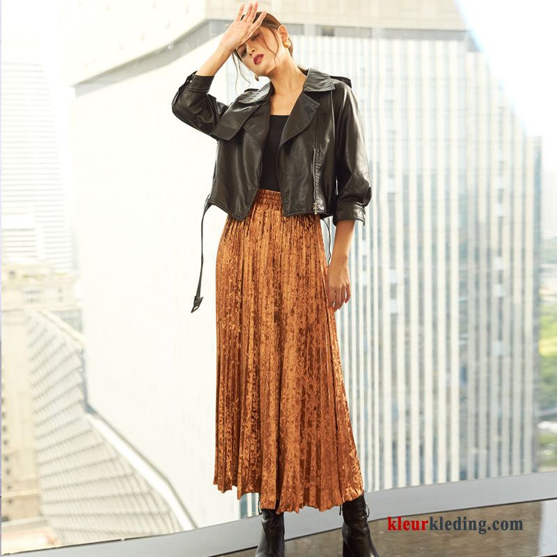 Jurk Trend Hoge Taille Elastiek Rok Herfst Goud Groot Dames