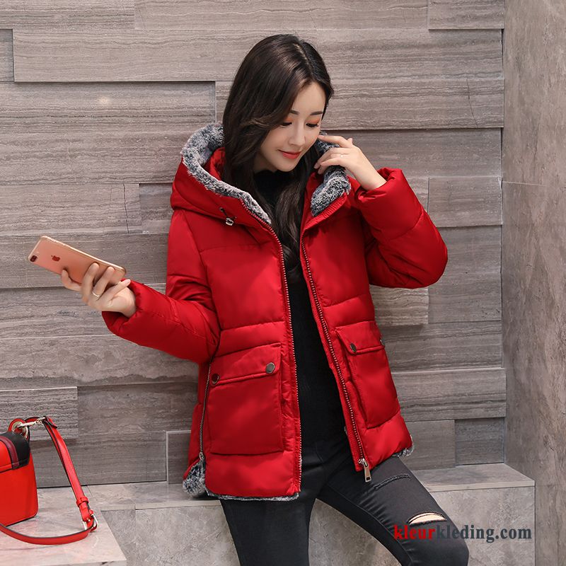 Katoenen Jas Dames Kort Grote Maten Hoodie Winter Kleding Rood Dikke