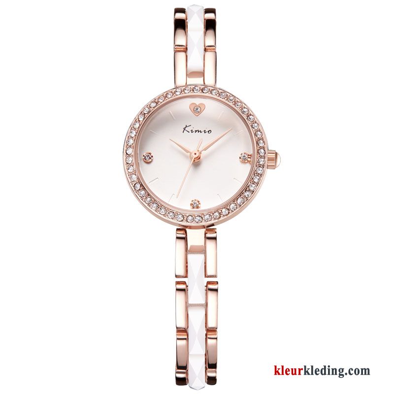 Keramiek Horloge Student Dames Nieuw Mode Trend Strass Gouden