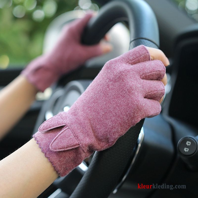Korte Blijf Warm Halve Vinger Autorijden Dames Grijs Handschoen Schattig
