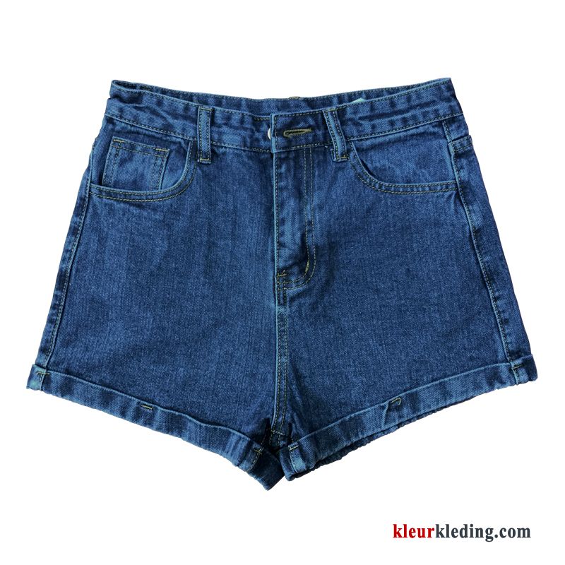 Korte Broek Denim Zomer Zwart Hoge Taille Vintage Plooiende Nieuw Dames