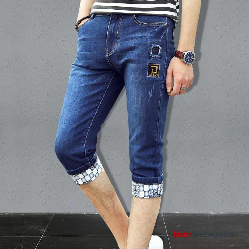 Korte Broek Heren Zomer Casual Mannelijk Denim Elastiek Lichtblauw