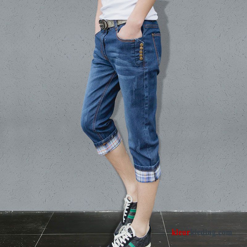 Korte Broek Heren Zomer Casual Mannelijk Denim Elastiek Lichtblauw