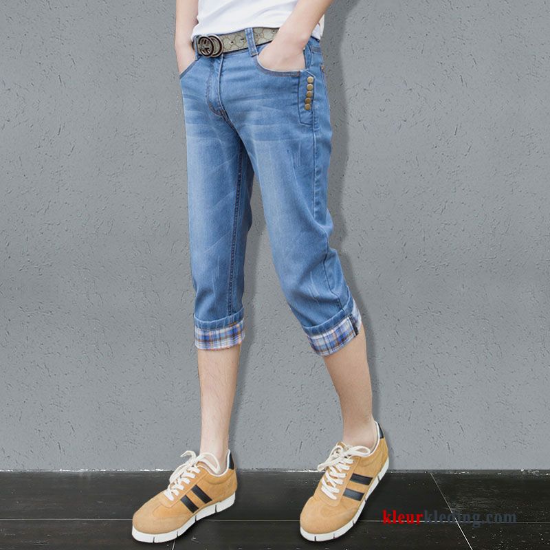 Korte Broek Heren Zomer Casual Mannelijk Denim Elastiek Lichtblauw