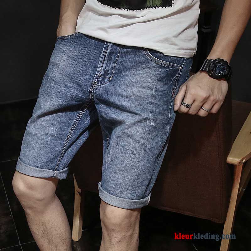 Korte Broek Mannelijk Heren Losse Trend Casual Blauw Grote Maten Gaten