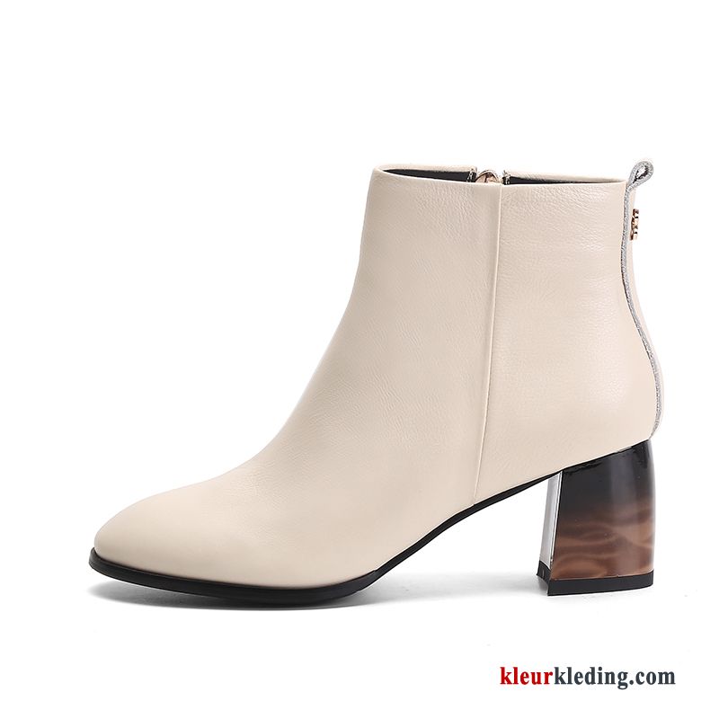 Laarzen Pluche Korte Laarzen Laars Herfst Dikke Zool Winter Brits Dames Wit Beige Huidskleur