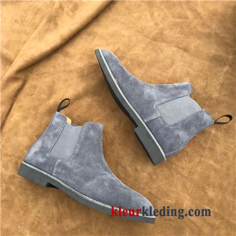 Laarzen Schrobben Schoenen Hoge Laars Mannen Brits Trend Echt Leer Heren Blauw