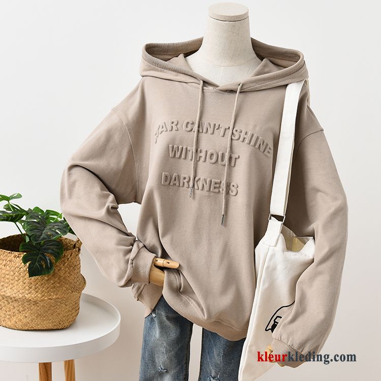 Lange Mouwen Hoodie Trend Casual Khaki Letter Herfst Dames