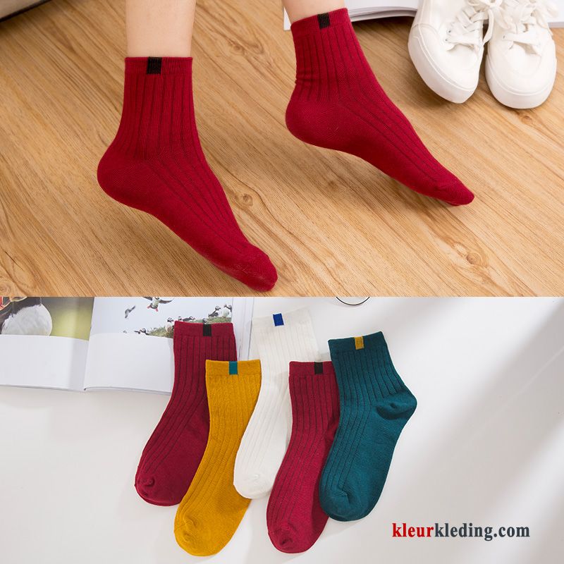 Lange Sok Midden Dames Schattig Trend Korte Sok 100% Katoen Winter Rood