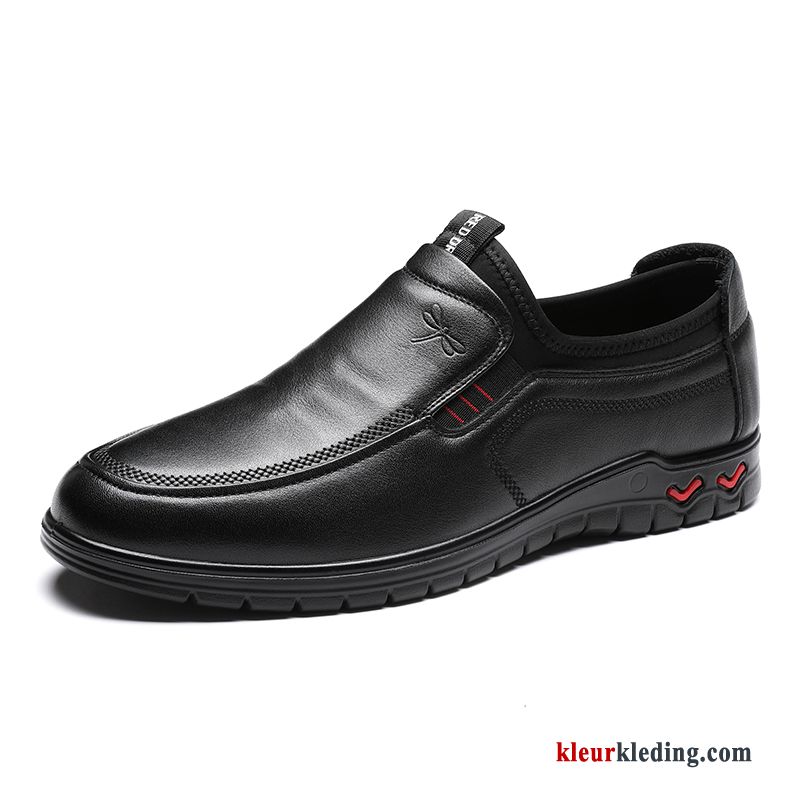 Leren Schoenen Comfortabele Ronde Kop Slip On Schoenen Bruin Bedrijf Echt Leer Voorjaar Heren Rood