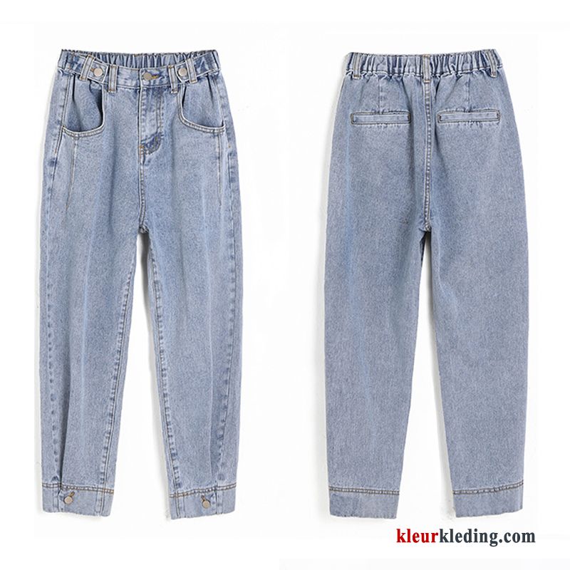 Licht Rechtdoor Spijkerbroek Jeans Hoge Taille Blauw Losse Harlan Elastiek Dames