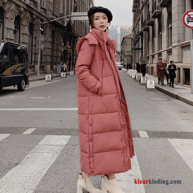 Losse Katoenen Jas Winter Rood Nieuw Dames Lang