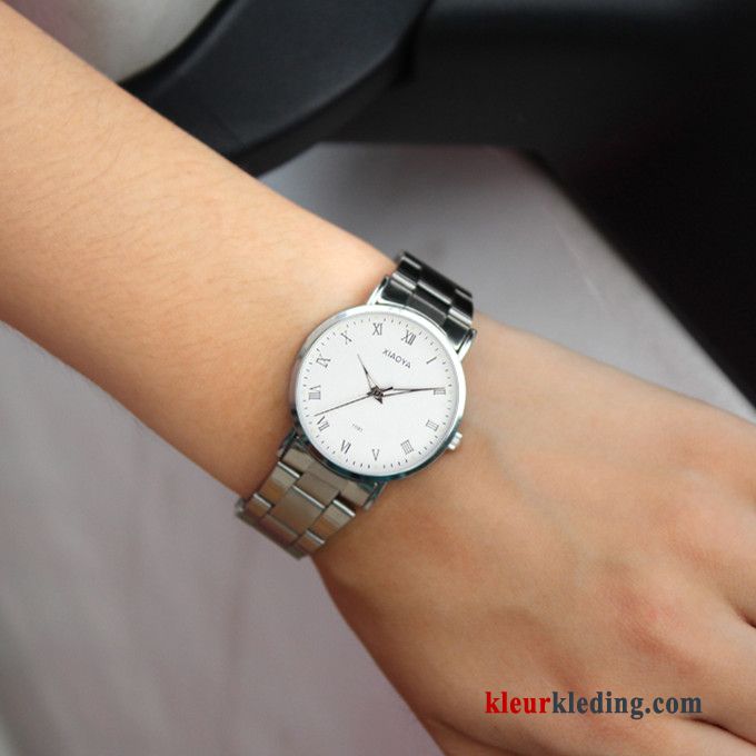 Lovers Dames Mode Quartz Horloge Casual Echte Student Heren Wit Zilver