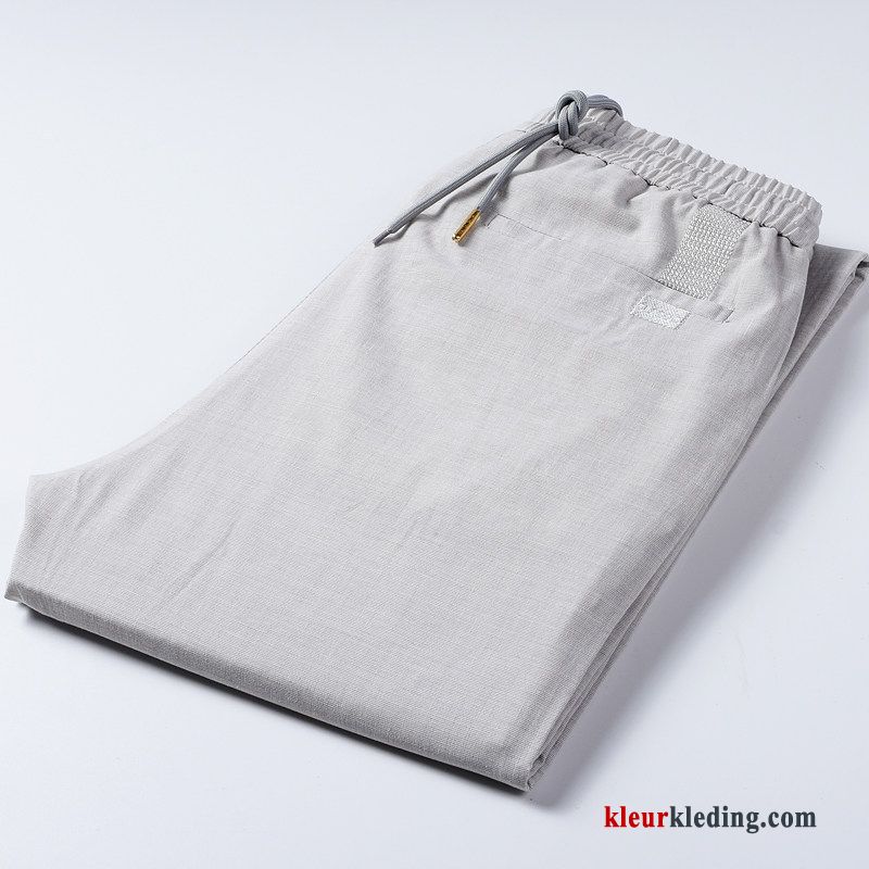 Mannelijk Casual Broek Dunne Elastiek Heren Zomer Rechtdoor Slim Fit Beige