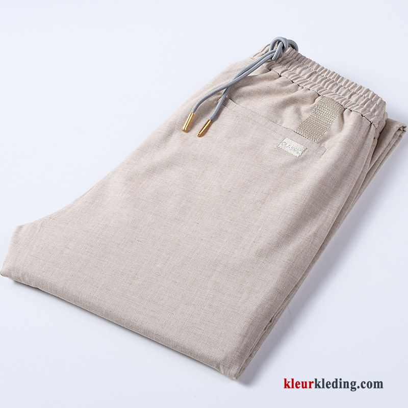 Mannelijk Casual Broek Dunne Elastiek Heren Zomer Rechtdoor Slim Fit Beige