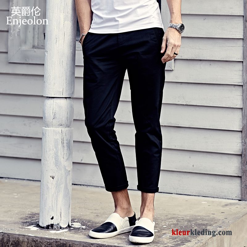 Mannelijk Casual Broek Heren Slim Fit Trend Zwart Rechtdoor Trendy Merk