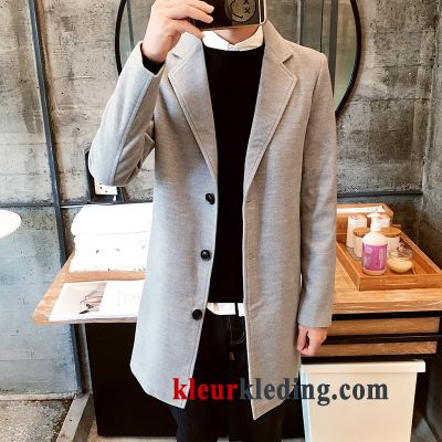 Mannelijk Heren Winter Overjas Wollen Doek Trenchcoat Trend Slim Fit