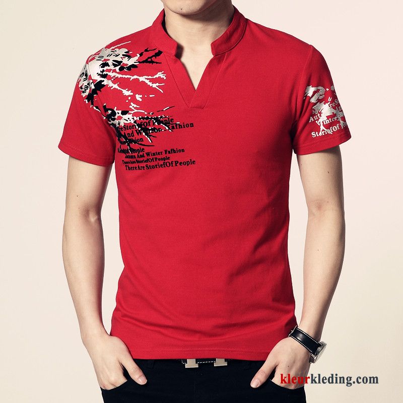 Mannelijk Onderhemd T-shirts Heren Katoen Rood Bedrukken Halve Mouw