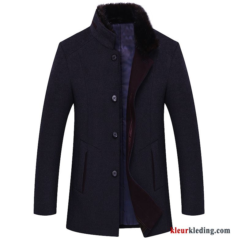 Mannelijk Wollen Doek Grijs Overjas Casual Trenchcoat Grote Maten Winter Heren