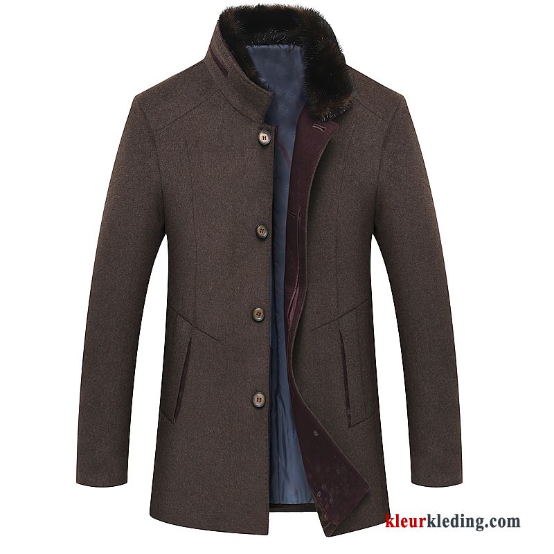 Mannelijk Wollen Doek Grijs Overjas Casual Trenchcoat Grote Maten Winter Heren