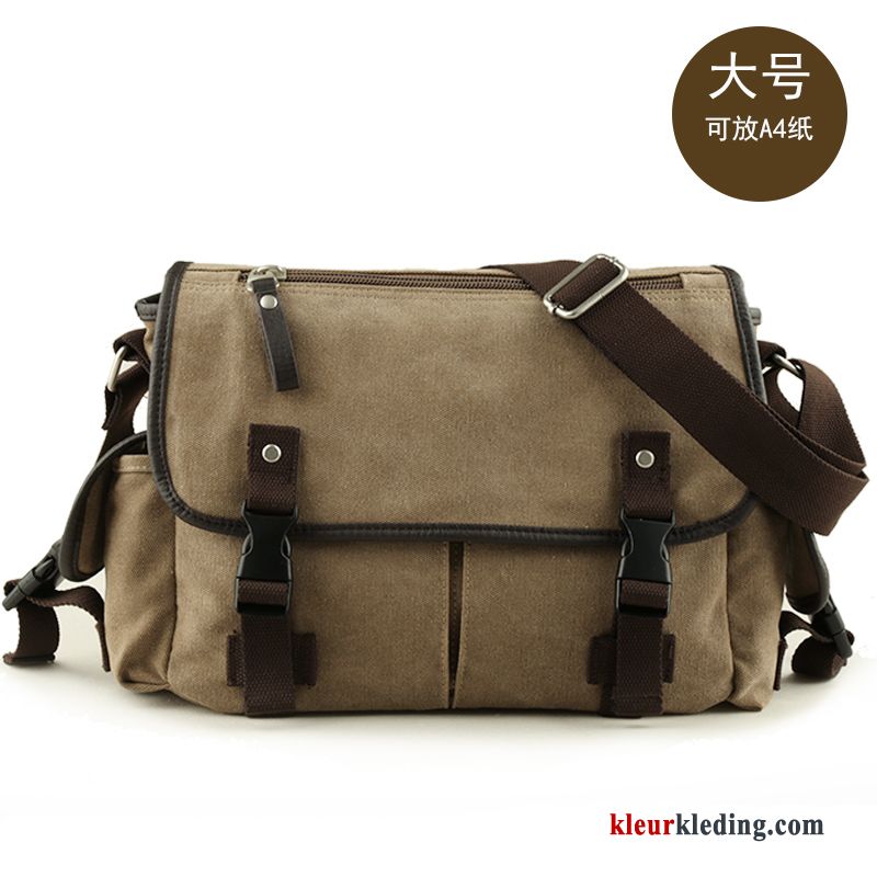 Messenger Tas Student Groot Casual Schoudertas Vintage Trend Heren Kaki